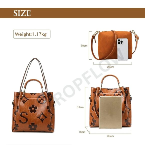 Floral Embossed Leather Top Handle Shoulder Bag Hobo Tote Set Elegant - Picture 4 of 8